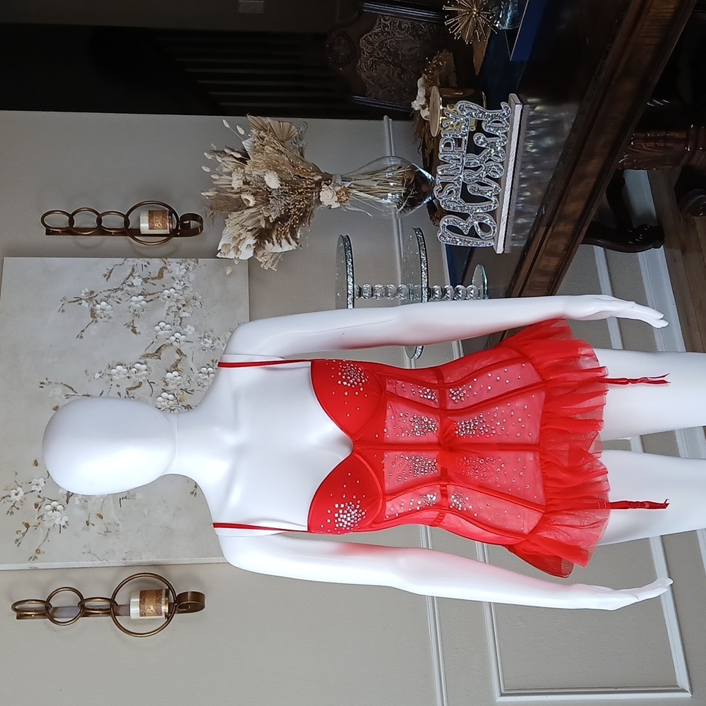 Victoria's Secret Runway Red Push-up Crystals Corset Garter Mini Dress. 34C